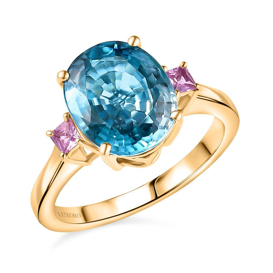 LUXORO AAA Blauer Zirkon, Rosa Saphir Ring 585 Gold (Größe 18.00) ca. 6,02 ct