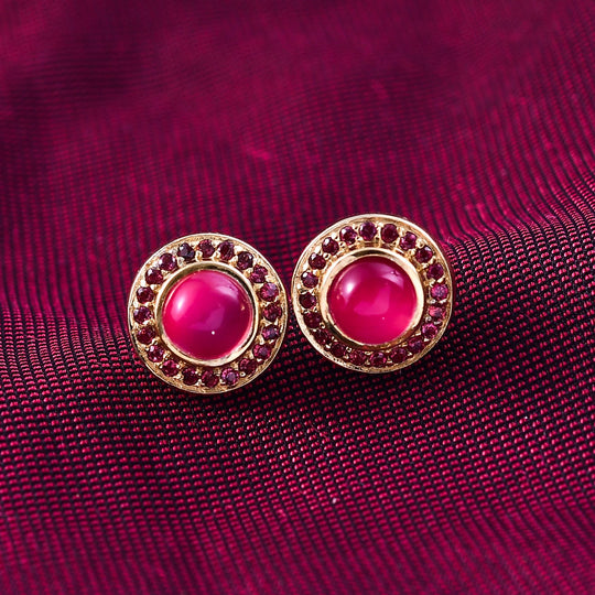 D'Joy Maulbeer Mondstein, Orissa Rose Granat Ohrringe 925 Silber 750 Gelb Vergoldet ca. 2.65 ct