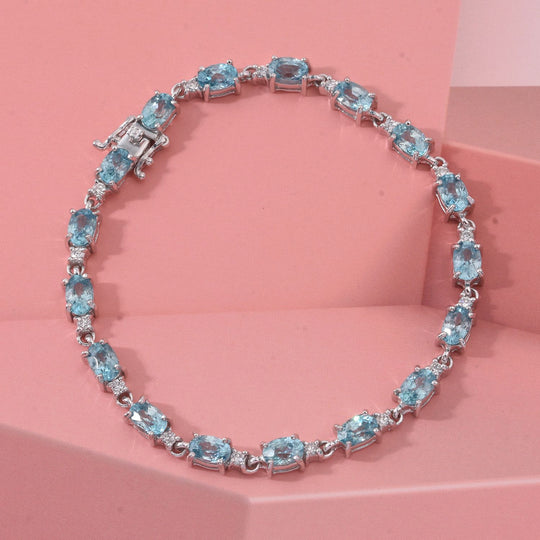 AA Blauer Zirkon, Lab Grown Diamant Armband ca. 19 cm 925 Silber rhodiniert ca. 14,72 ct.