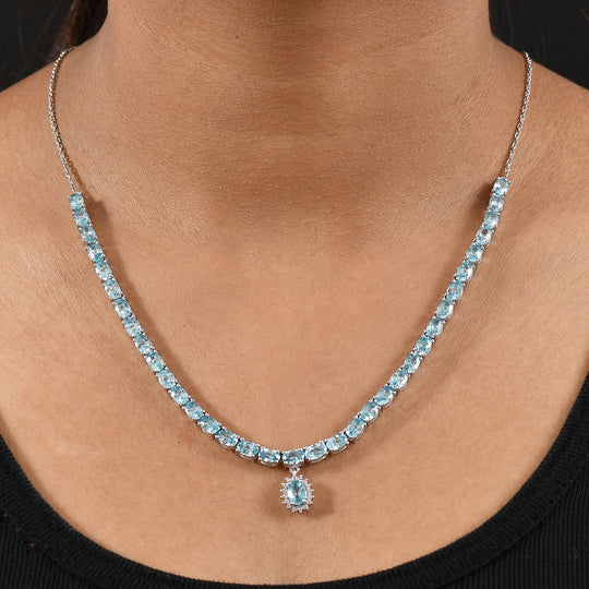 D'Joy Blauer Zirkon Halskette ca. 45 cm 925 Silber rhodiniert ca. 25,96 ct.