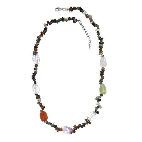 Mehrfarbige Edelsteine, Indischer Achat Halskette ca. 60 cm + 5 cm extender, 316L Edelstahl ca. 300.00 ct