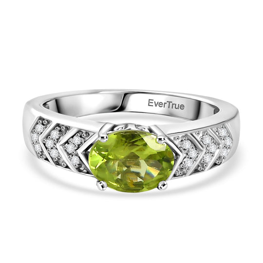 EVER TRUE Natürlicher Peridot, Weißer Zirkon Ring Nickelfreies Messing, Goldfarben (Größe 19.00) ca. 1.38 ct