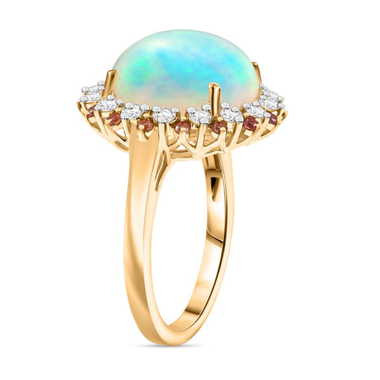 Luxuriant - AAA Natürlicher, äthiopischer Welo Opal, Padparadscha Saphir, Lab Grown Diamant Ring 585 Gold (Größe 20.00) ca. 6.72 ct