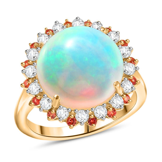 Luxuriant - AAA Natürlicher, äthiopischer Welo Opal, Padparadscha Saphir, Lab Grown Diamant Ring 585 Gold (Größe 20.00) ca. 6.72 ct