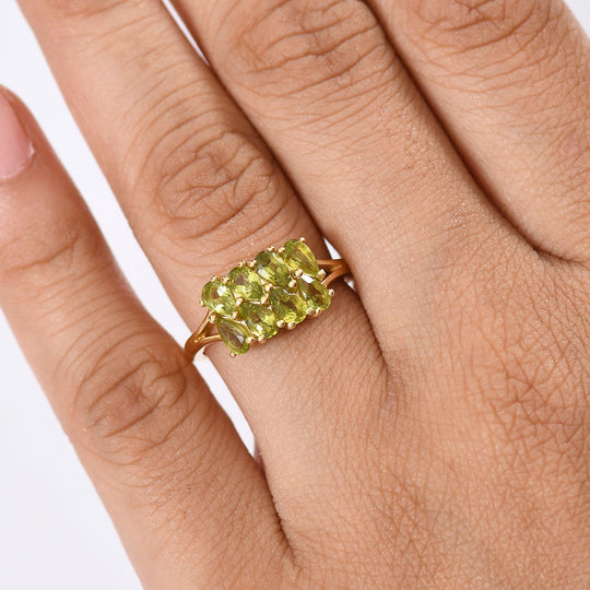 D'joy Natürlicher Peridot Ring 925 Silber 750 Gelb Vergoldet (Größe 21.00) ca. 1.86 ct