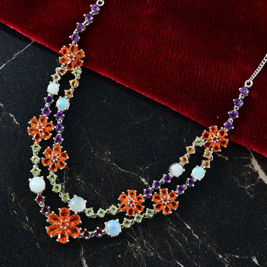 D'Joy AA Salamanca Feueropal, Mehrfarbige Edelsteine Halskette ca. 45 cm 925 Silber rhodiniert ca. 13.41 ct