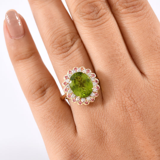 LUXURIANT DIAMOND - AAA Peridot, Padparadscha Saphir Ring 417 Gold (Größe 16.50) ca. 5,74 ct (9-15 Werktage Lieferzeit)