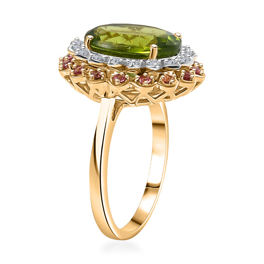LUXURIANT DIAMOND - AAA Peridot, Padparadscha Saphir Ring 417 Gold (Größe 16.50) ca. 5,74 ct (9-15 Werktage Lieferzeit)