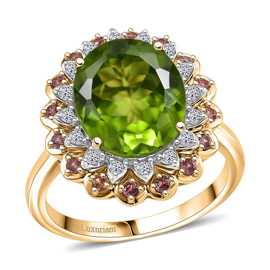 LUXURIANT DIAMOND - AAA Peridot, Padparadscha Saphir Ring 417 Gold (Größe 16.50) ca. 5,74 ct