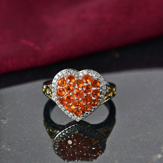 D'Joy AA Salamanca Feueropal, Weißer Zirkon Ring 925 Silber Rhodiniert und 750 Gelbgold Vermeil (Größe 18.00) ca. 1,22 ct