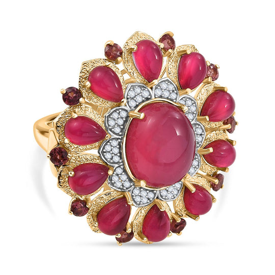 D'Joy Maulbeer Mondstein Ring 925 Silber 750 Gelbgold Vermeil (Größe 19.00) ca. 11,31 ct