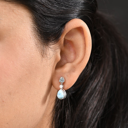 D'Joy AA Larimar, Himmelblauer Topas Ohrringe 925 Silber rhodiniert