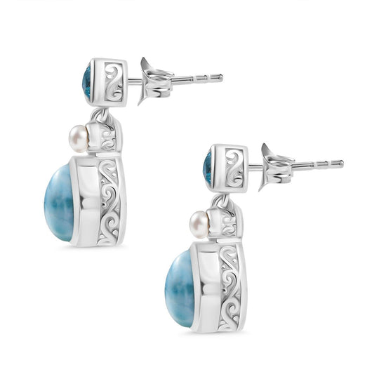 D'Joy AA Larimar, Himmelblauer Topas Ohrringe 925 Silber rhodiniert