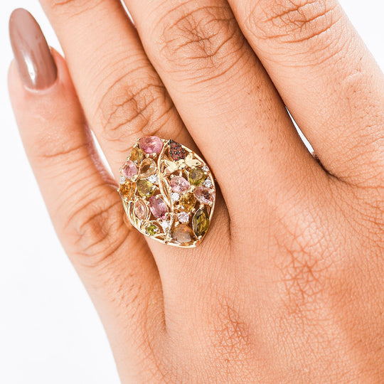 GP Italienische Garten Kollektion - AA Mehrfarbiger-Turmalin Ring, 925 Silber 750 Gelbgold Vermeil (Größe 20.00) ca. 2.70 ct