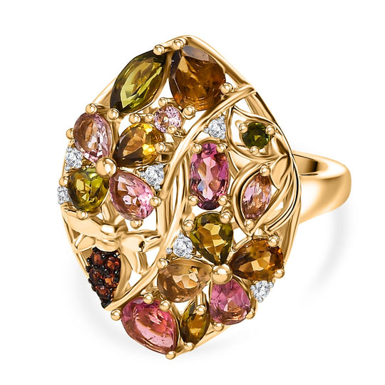 GP Italienische Garten Kollektion - AA Mehrfarbiger-Turmalin Ring, 925 Silber 750 Gelbgold Vermeil (Größe 20.00) ca. 2.70 ct