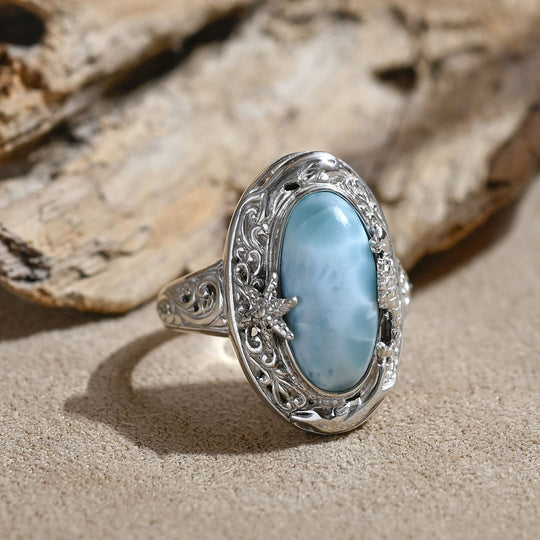 Royal Bali - Larimar Ring 925 Silber (Größe 17.00) ca. 7,89 ct