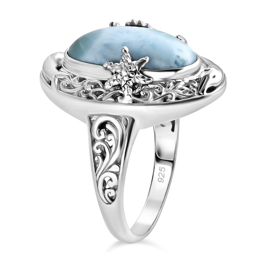 Royal Bali - Larimar Ring 925 Silber (Größe 17.00) ca. 7,89 ct