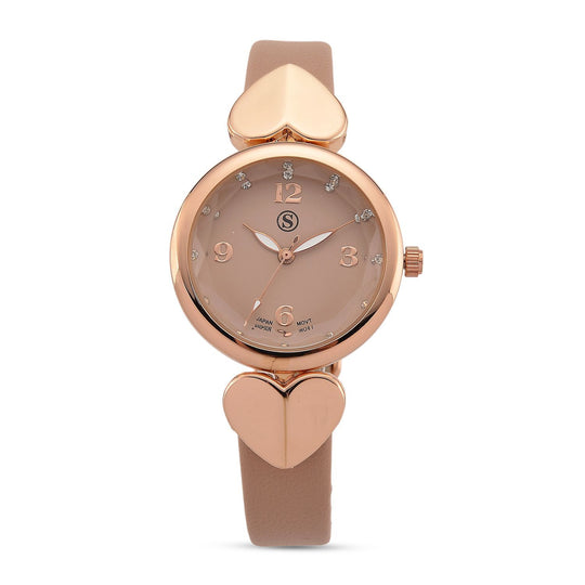 STRADA Uhr mit PC21S Japan-Uhrwerk, graues Zifferblatt, scwharzes Armband mit silberfarbenen Herz-Details