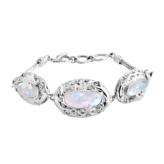 Royal Bali - Premium Regenbogen Mondstein Armband ca. 19 cm 925 Silber ca. 20.45 ct