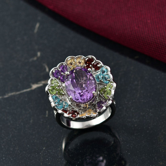 D'Joy AAA Rose De France Amethyst, Mosambik Granat Ring 925 Silber rhodiniert (Größe 19.00) ca. 8.06 ct