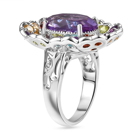 D'Joy AAA Rose De France Amethyst, Mosambik Granat Ring 925 Silber rhodiniert (Größe 19.00) ca. 8.06 ct