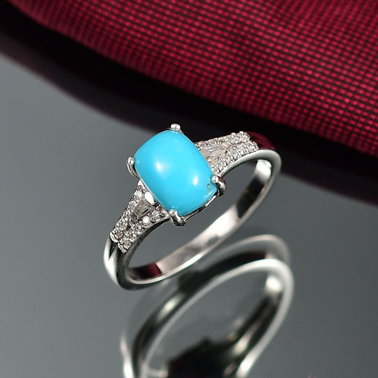 D'Joy AA Sleeping Beauty Türkis, Moissanit Ring 925 Silber rhodiniert ca. 1,47 ct