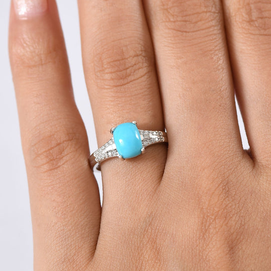 D'Joy AA Sleeping Beauty Türkis, Moissanit Ring 925 Silber rhodiniert ca. 1,47 ct