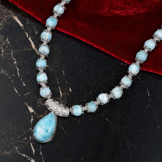 D'Joy AA Larimar Halskette ca. 50 cm 925 Silber rhodiniert (7-8 Werktage Lieferzeit) ca. 145,96 ct.