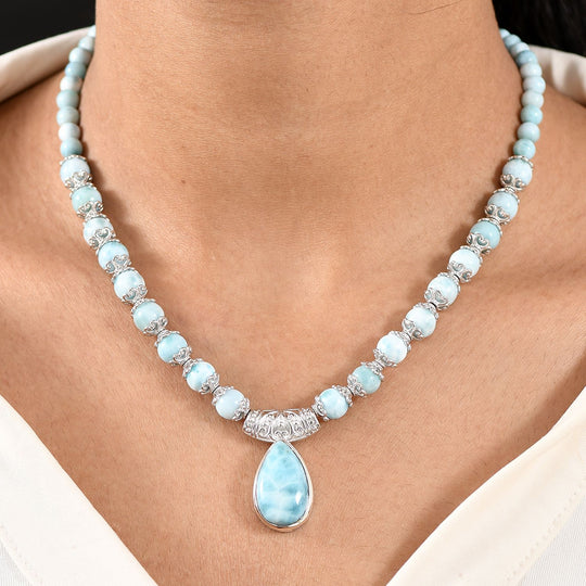 D'Joy AA Larimar Halskette ca. 50 cm 925 Silber rhodiniert (7-8 Werktage Lieferzeit) ca. 145,96 ct.