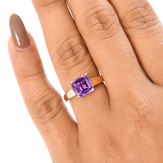 D'Joy ASSCHER-SCHLIFF AAA Rose De France Amethyst Ring 925 Silber 750 rosévergoldet (Größe 21.00) ca. 2.53 ct