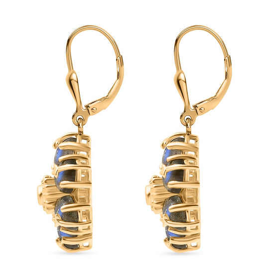 D'Joy AAA Labradorit, Weißer Zirkon Ohrringe 925 Silber 750 Gelb Vergoldet ca. 9.15 ct