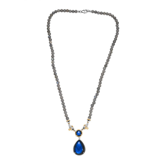 D'Joy AAA Labradorit Halskette ca. 45 cm 925 Silber Rhodiniert und 750 Gelbgold Vermeil ca. 65.52 ct