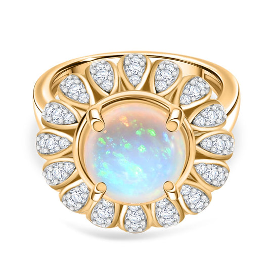 D'Joy AA Natürlicher, äthiopischer Welo Opal, Moissanit Ring 925 Silber 750 Gelbgold Vermeil (Größe 20.00) ca. 2,73 ct