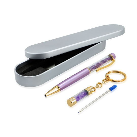 Edelstein Stift Set Amethyst, Stift Schlüsselanhänger Mine, Lila