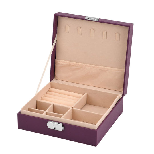 Schmuck Aufbewahrungsbox mit Haken und Fächern, 19x17x6.8 cm, Rosa