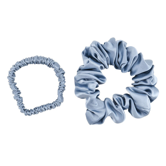 LA MAREY Signature - Seiden-Scrunchies aus 100% Maulbeerseide, 1 cm und 3,5 cm, Petrol