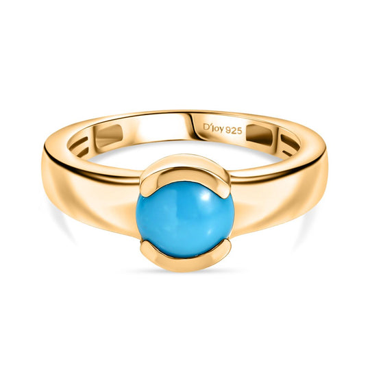 D'Joy AA Sleeping Beauty Türkis Ring 925 Silber 750 Gelb Vergoldet (Größe 19.00) ca. 1,27 ct