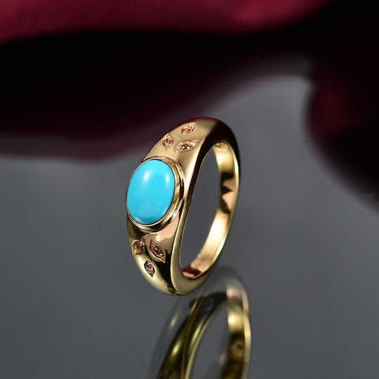 D'Joy AA Sleeping Beauty Türkis, Kaffee Zirkon Ring 925 Silber 750 Gelbgold Vermeil (Größe 19.00) ca. 1,07 ct