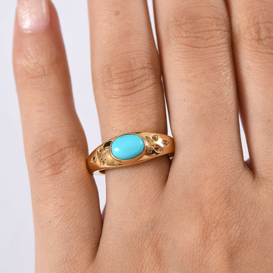 D'Joy AA Sleeping Beauty Türkis, Kaffee Zirkon Ring 925 Silber 750 Gelbgold Vermeil (Größe 19.00) ca. 1,07 ct