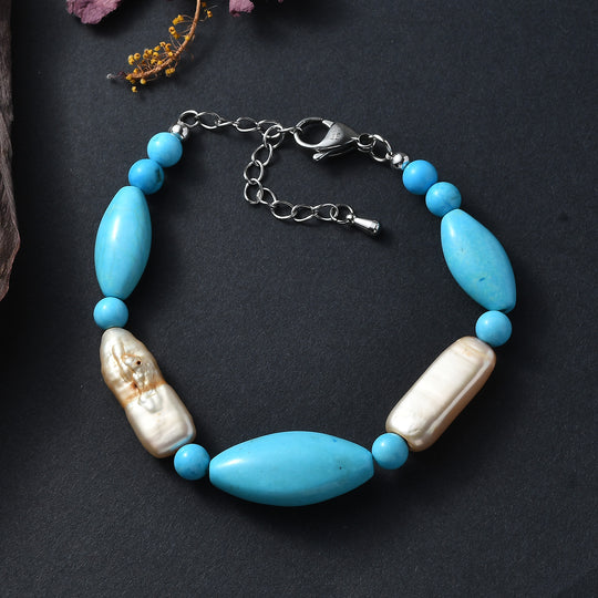 EVER TRUE Gefärbter blauer Magnesit, Goldfarbene gefärbte Perle Armband ca. 19 cm + 5 cm Extender, 316L Edelstahl