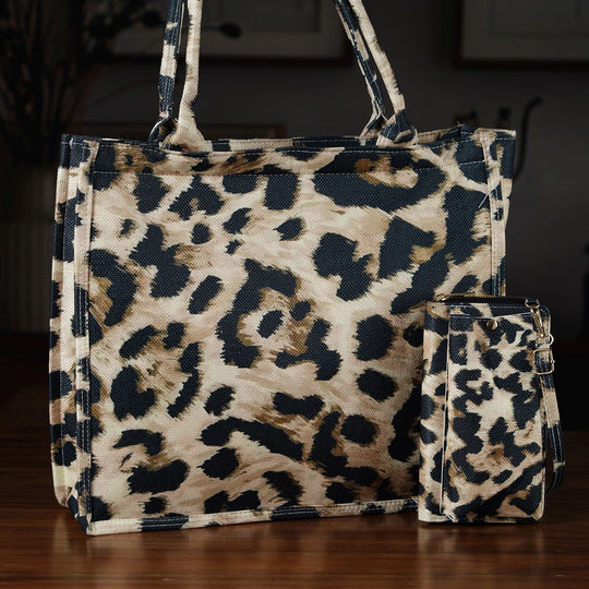 Leopardenmuster Set, Shopper und Handy Umhängetasche, 40 x 12 x 35 cm