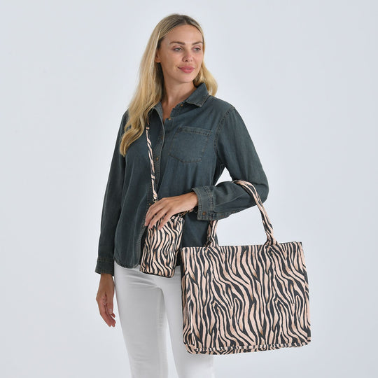 Zebra Print Design Set, Shopper und Handy Umhängetasche, 40 x 12 x 35 cm, Zebra