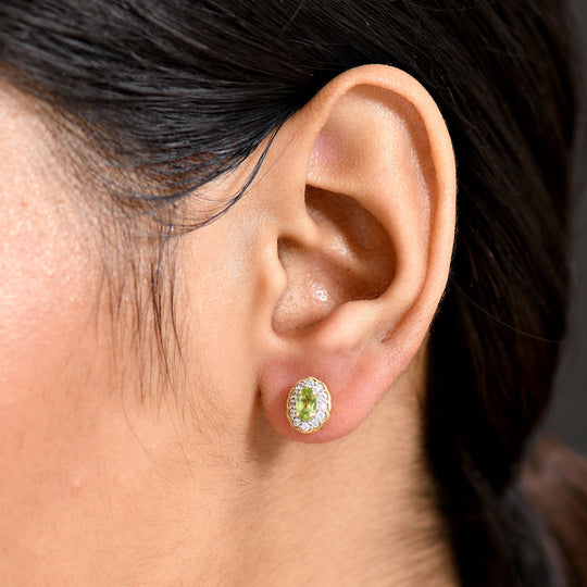 D'Joy Peridot, Weißer Zirkon Ohrringe 925 Silber vergoldet ca. 0,85 ct.