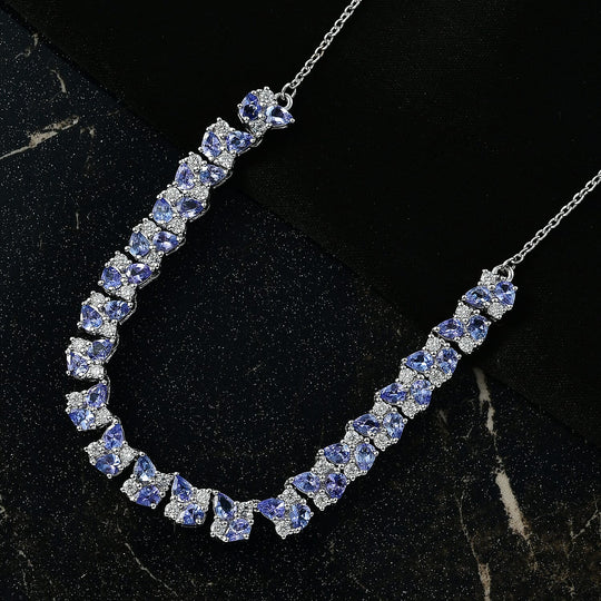 D'Joy Tansanit, Moissanit Halskette ca. 45 cm 925 Silber rhodiniert ca. 8.82 ct