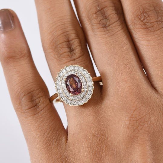 LUXORO AAA Farbwechsel Granat, Weißer Diamant Ring 417 Gold (Größe 18.00) (10-16 Werktage Lieferzeit) ca. 2,11 ct