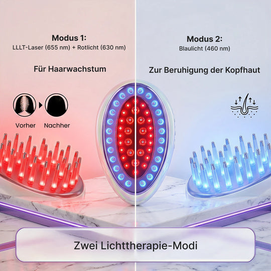 BEAUTECH Rot und Blaulicht Therapie, Haarkamm zur gezielten Pflege von Haar und Kopfhaut