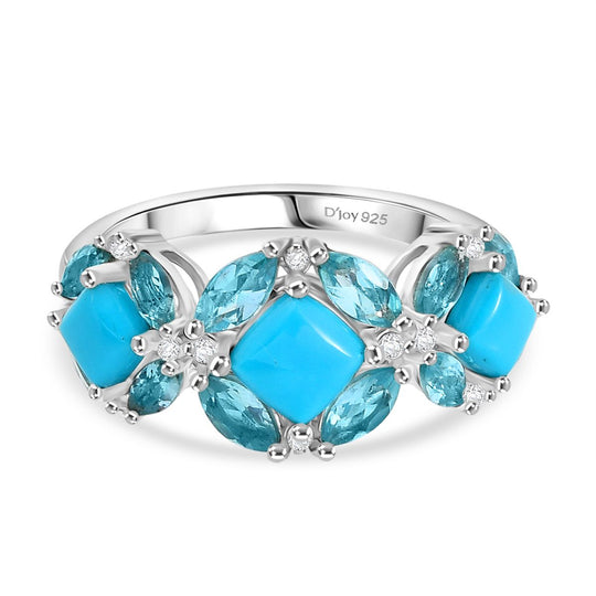 D'Joy AA Sleeping Beauty Türkis Ring 925 Silber rhodiniert (Größe 19.00) ca. 2,78 ct