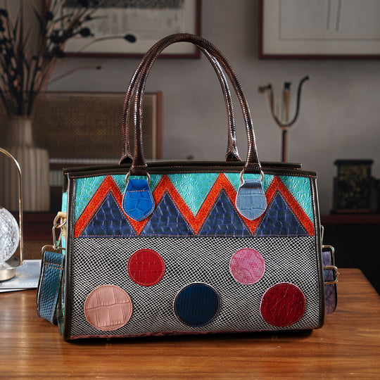 Chaos by Elsie Echtleder Crossbody mit RFID, Rot Grau Geometrie, 36 x 15 x 25 cm, Rot