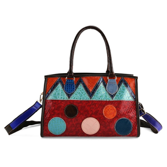 Chaos by Elsie Echtleder Crossbody mit RFID, Rot Grau Geometrie, 36 x 15 x 25 cm, Rot