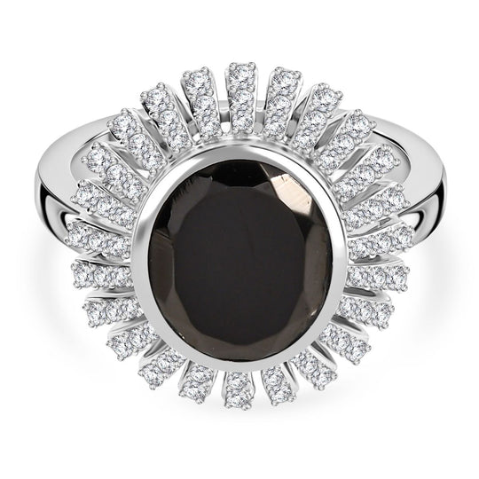 D'Joy Elite Shungit, Weißer Zirkon Ring 925 Silber rhodiniert (Größe 20.00) ca. 3,64 ct